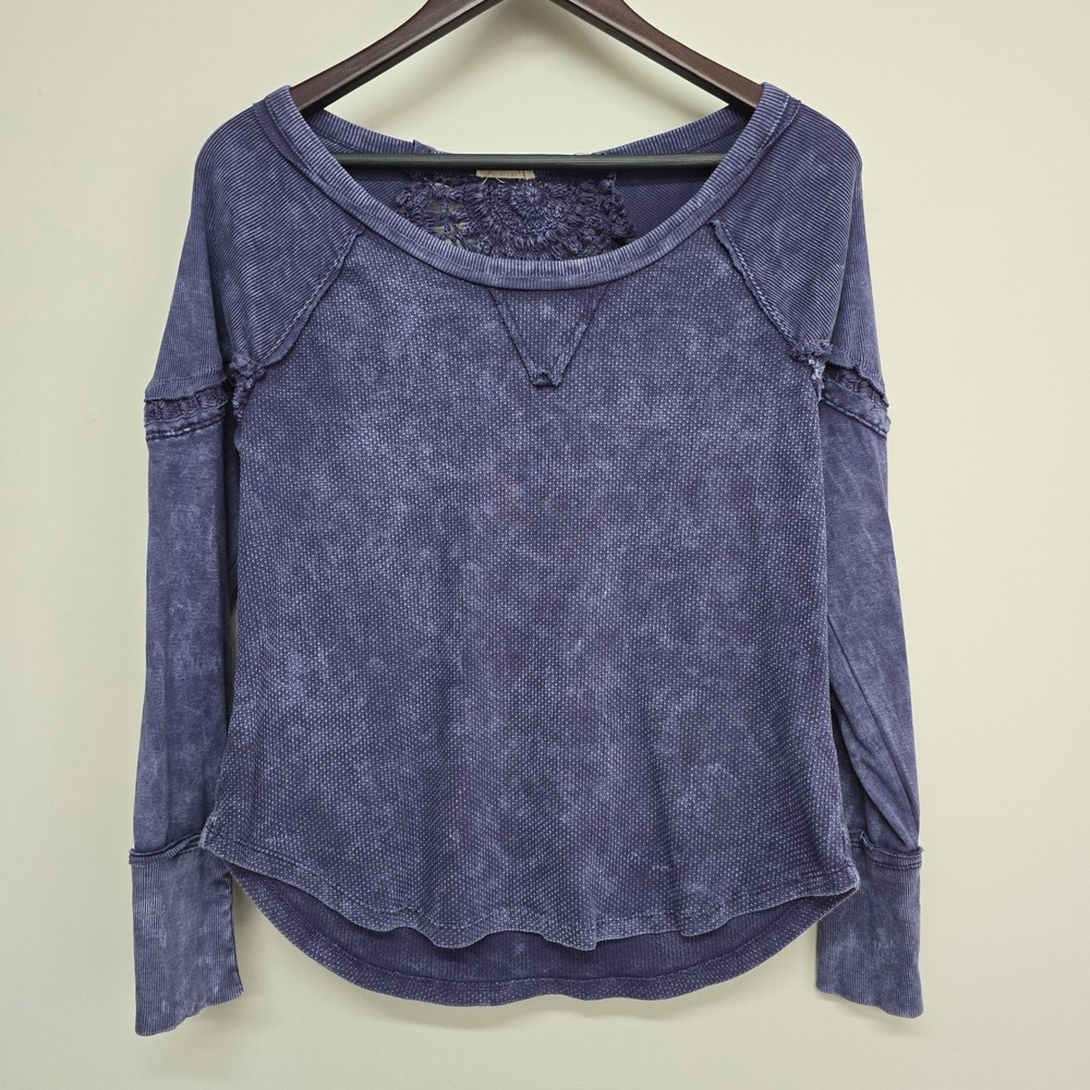 Artelier‎ Nicole Miller Top Womens Small Purple Crochet Lace Back Thermal Boho